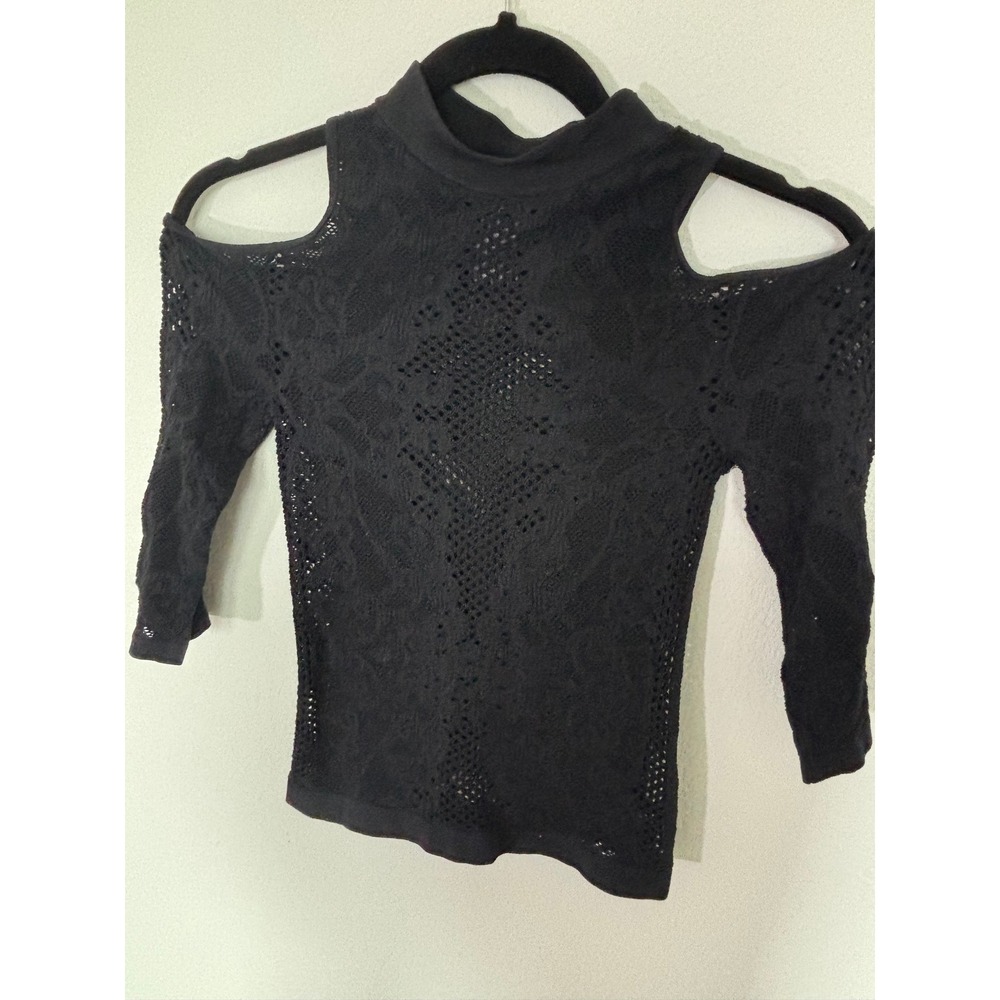 Bebe Womens Black Lace Cold Shoulder Mock Neck Knit Top Size S